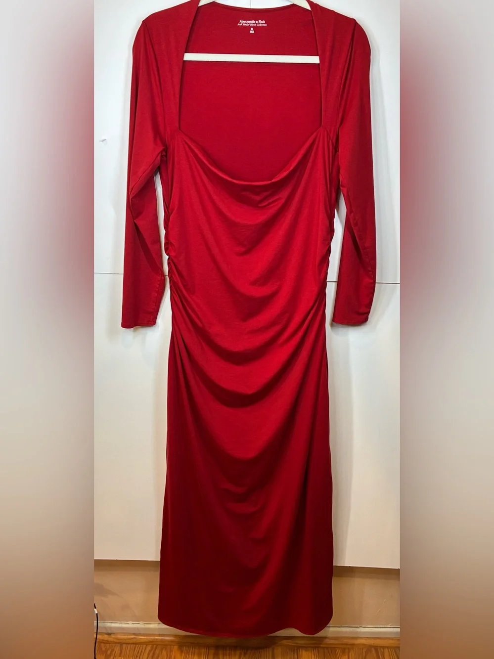 Abercrombie & Fitch Burgundy Ruched Side Slit Maxi Dress XL Modal Blend